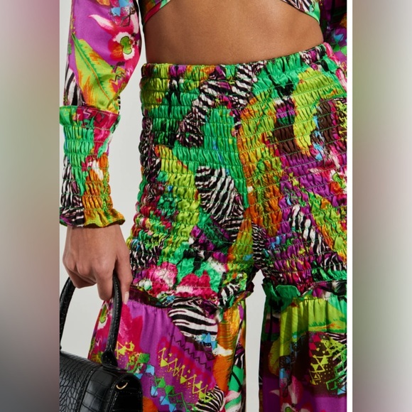 NWT AKIRA Green and Pink Wide Leg pants only - Picture 2 of 9